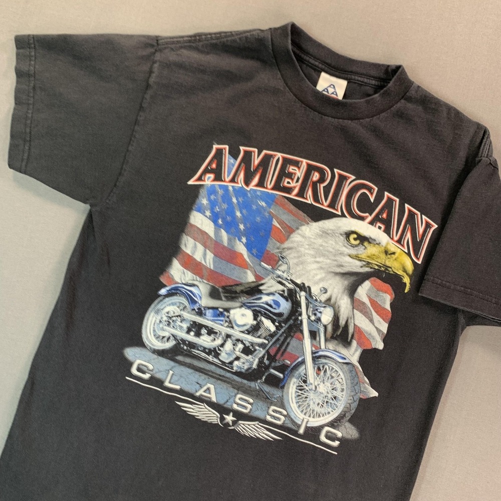 American Classic Shirt Men M Black Eagle Flag Motorcycle Graphic Tee Y2K ALSTYLE